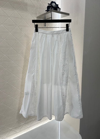2025 autumn new embroidery hollow midi skirt