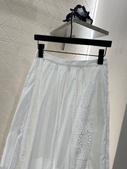 2025 autumn new embroidery hollow midi skirt