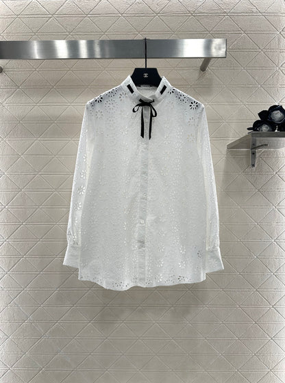 2025 Autumn New Hollow Embroidery Lace-up Shirt