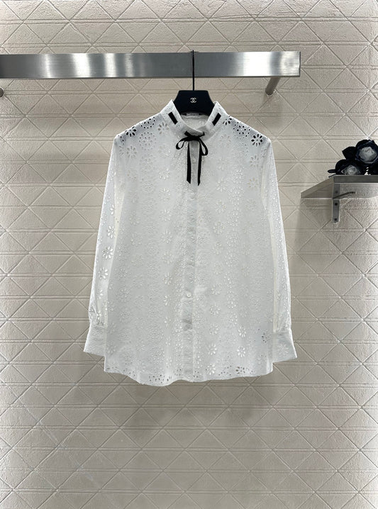 2025 Autumn New Hollow Embroidery Lace-up Shirt