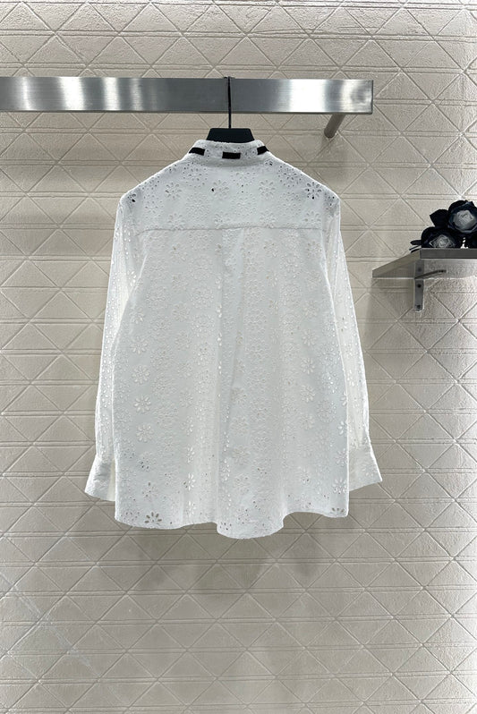 2025 Autumn New Hollow Embroidery Lace-up Shirt