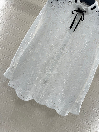 2025 Autumn New Hollow Embroidery Lace-up Shirt