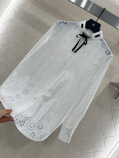 2025 Autumn New Hollow Embroidery Lace-up Shirt