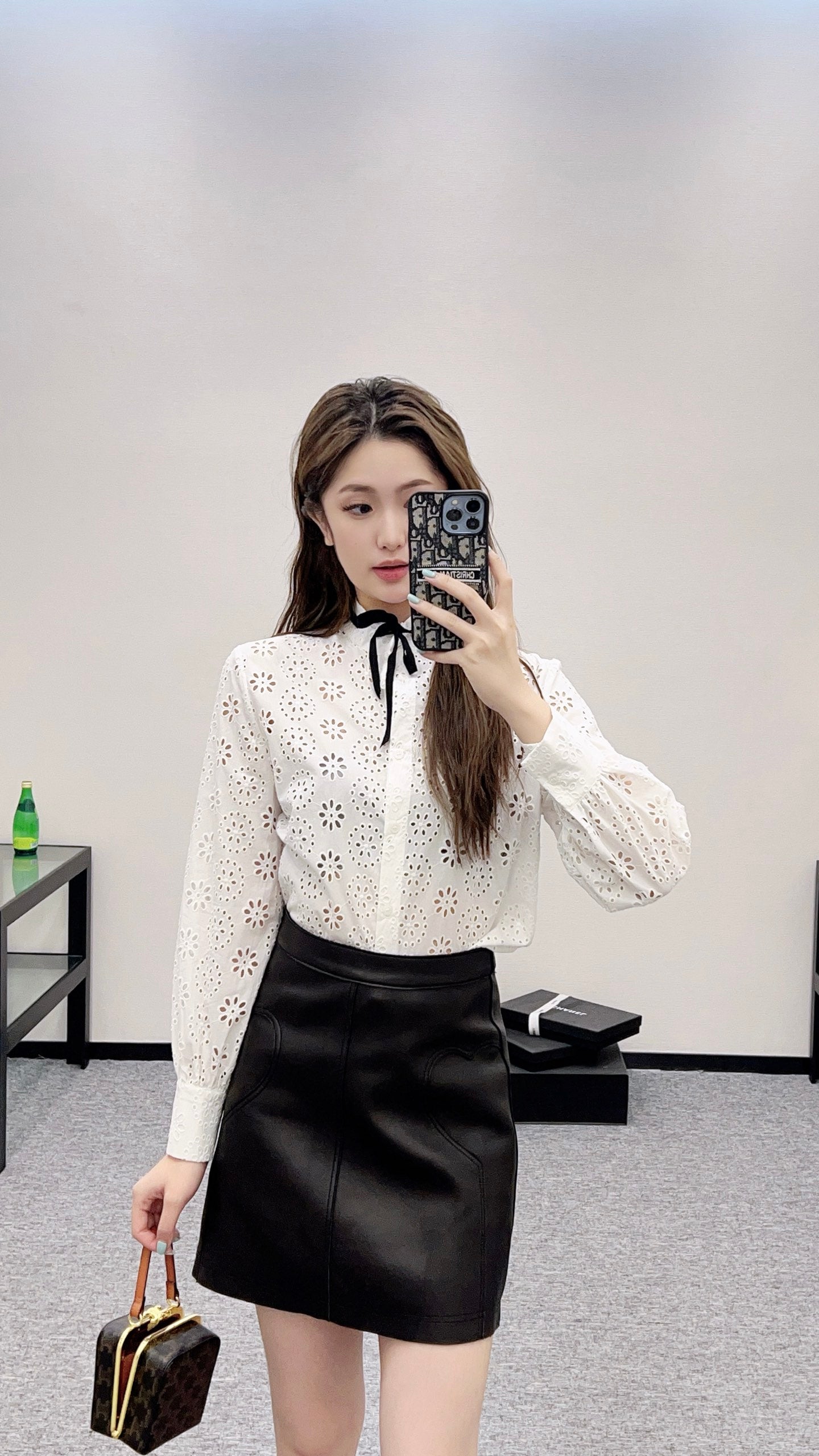 2025 Autumn New Hollow Embroidery Lace-up Shirt