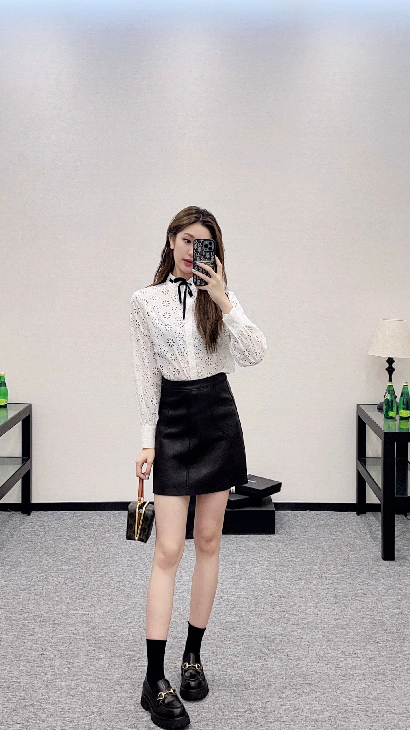 2025 Autumn New Hollow Embroidery Lace-up Shirt
