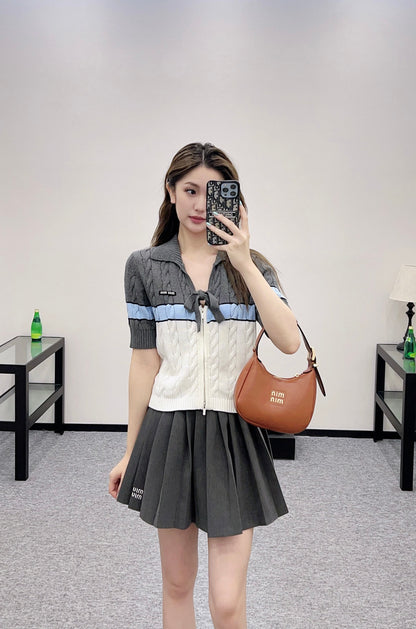 2025 Autumn New Arrivals Zippered Cardigan Knitted Short Sleeves