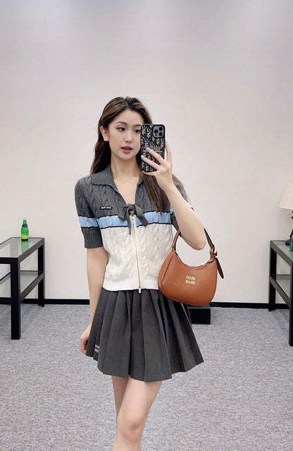 2025 Autumn New Arrivals Zippered Cardigan Knitted Short Sleeves
