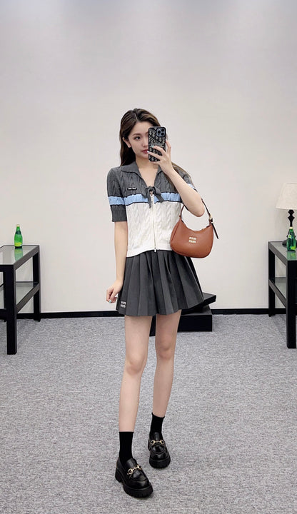 2025 Autumn New Arrivals Zippered Cardigan Knitted Short Sleeves