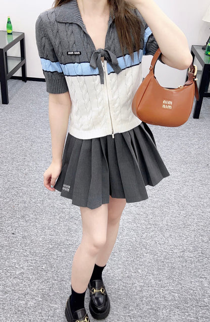 2025 Autumn New Arrivals Zippered Cardigan Knitted Short Sleeves