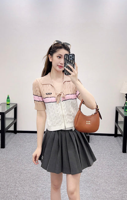 2025 Autumn New Arrivals Zippered Cardigan Knitted Short Sleeves