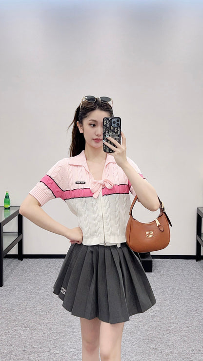 2025 Autumn New Arrivals Zippered Cardigan Knitted Short Sleeves