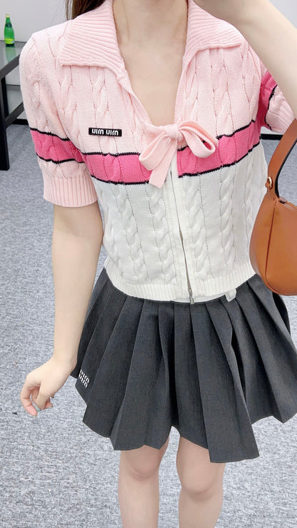 2025 Autumn New Arrivals Zippered Cardigan Knitted Short Sleeves