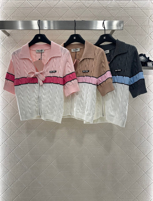2025 Autumn New Arrivals Zippered Cardigan Knitted Short Sleeves