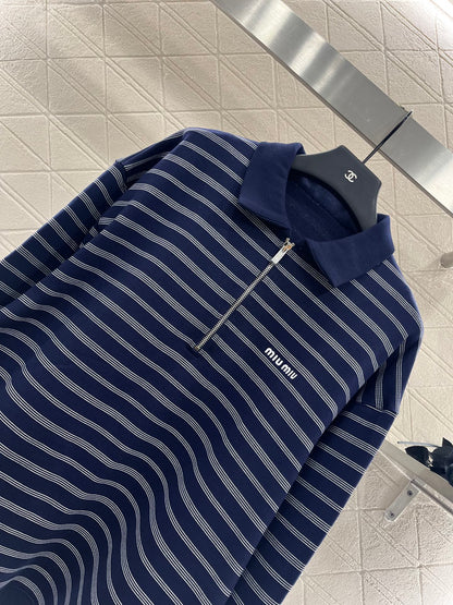 2025 Early Autumn New Arrivals Striped Polo Long Sleeve Top