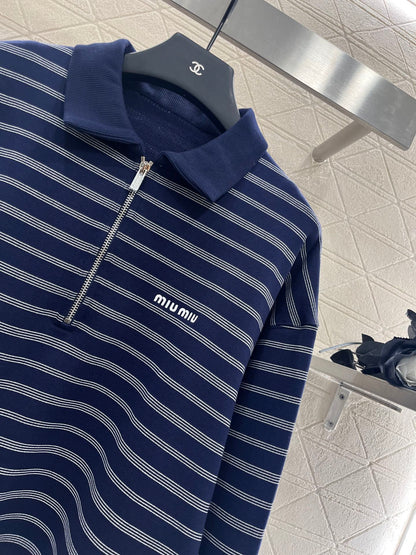 2025 Early Autumn New Arrivals Striped Polo Long Sleeve Top