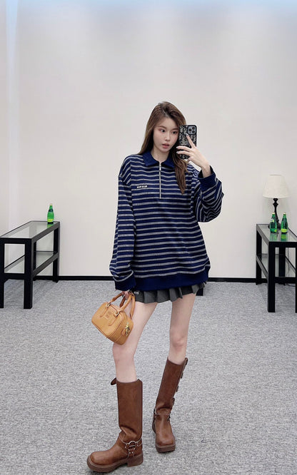2025 Early Autumn New Arrivals Striped Polo Long Sleeve Top