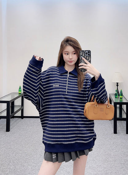 2025 Early Autumn New Arrivals Striped Polo Long Sleeve Top