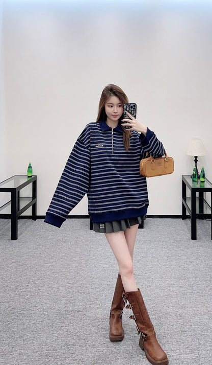 2025 Early Autumn New Arrivals Striped Polo Long Sleeve Top