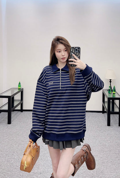 2025 Early Autumn New Arrivals Striped Polo Long Sleeve Top