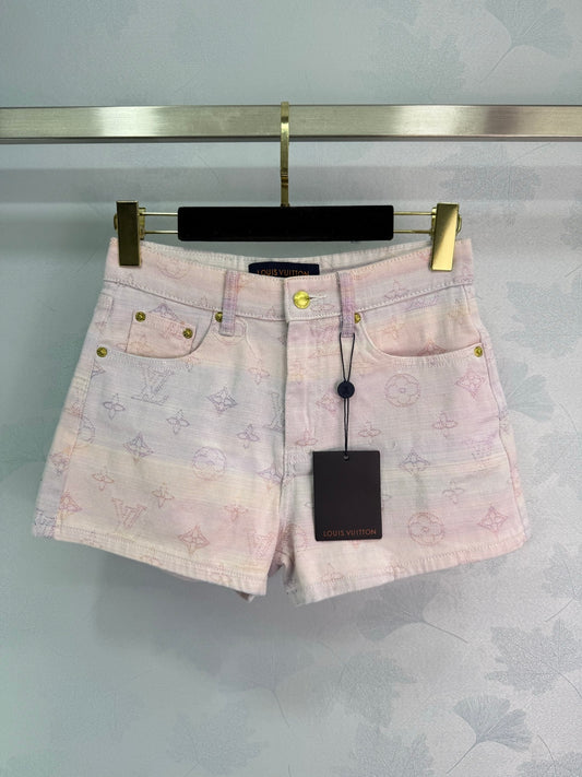 25Ss Spring and Summer New Colored Letter Jacquard Straight Denim Shorts