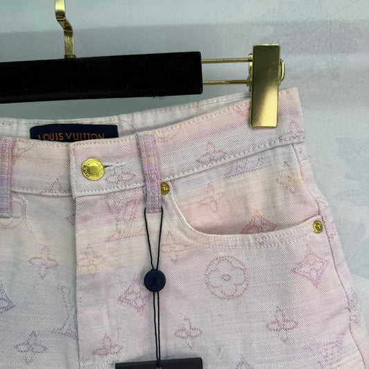 25Ss Spring and Summer New Colored Letter Jacquard Straight Denim Shorts