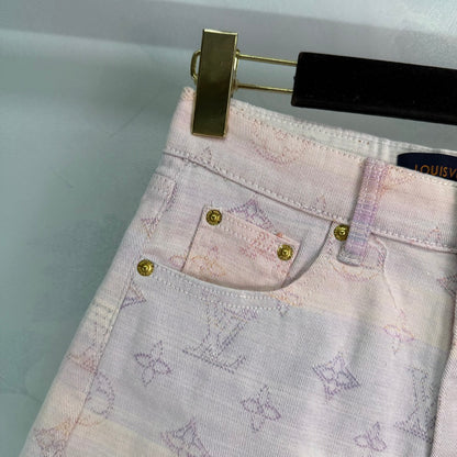 25Ss Spring and Summer New Colored Letter Jacquard Straight Denim Shorts