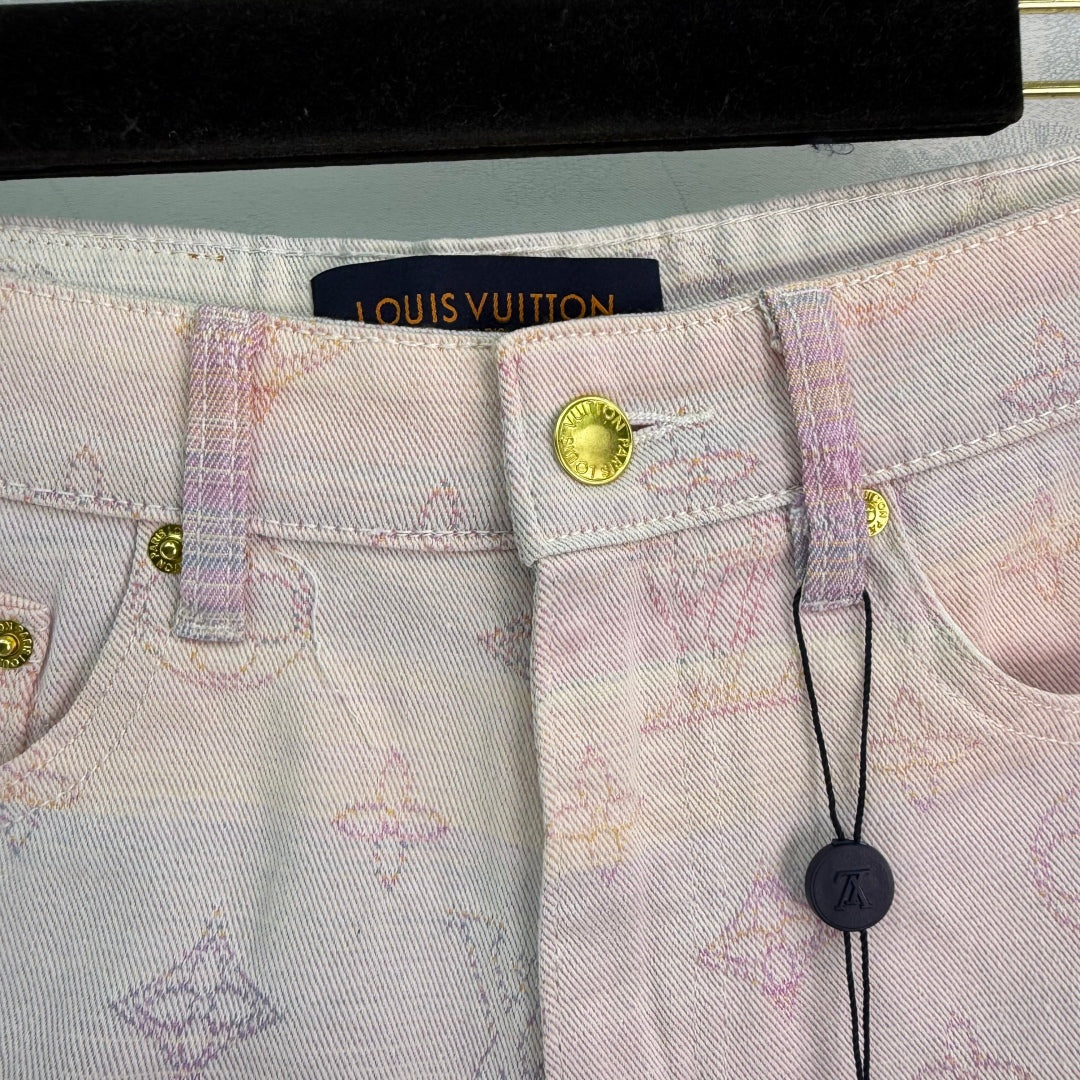 25Ss Spring and Summer New Colored Letter Jacquard Straight Denim Shorts