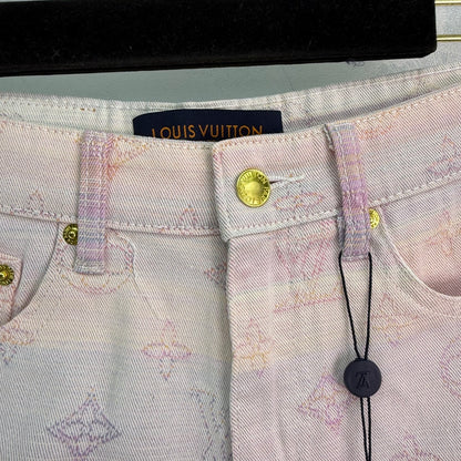 25Ss Spring and Summer New Colored Letter Jacquard Straight Denim Shorts