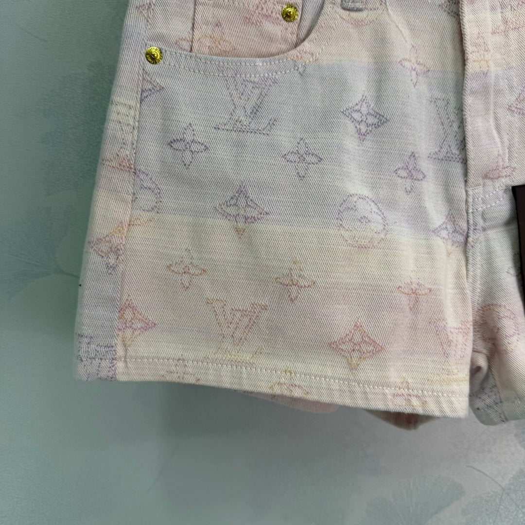 25Ss Spring and Summer New Colored Letter Jacquard Straight Denim Shorts