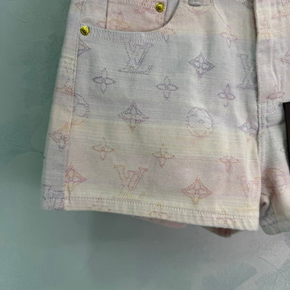 25Ss Spring and Summer New Colored Letter Jacquard Straight Denim Shorts