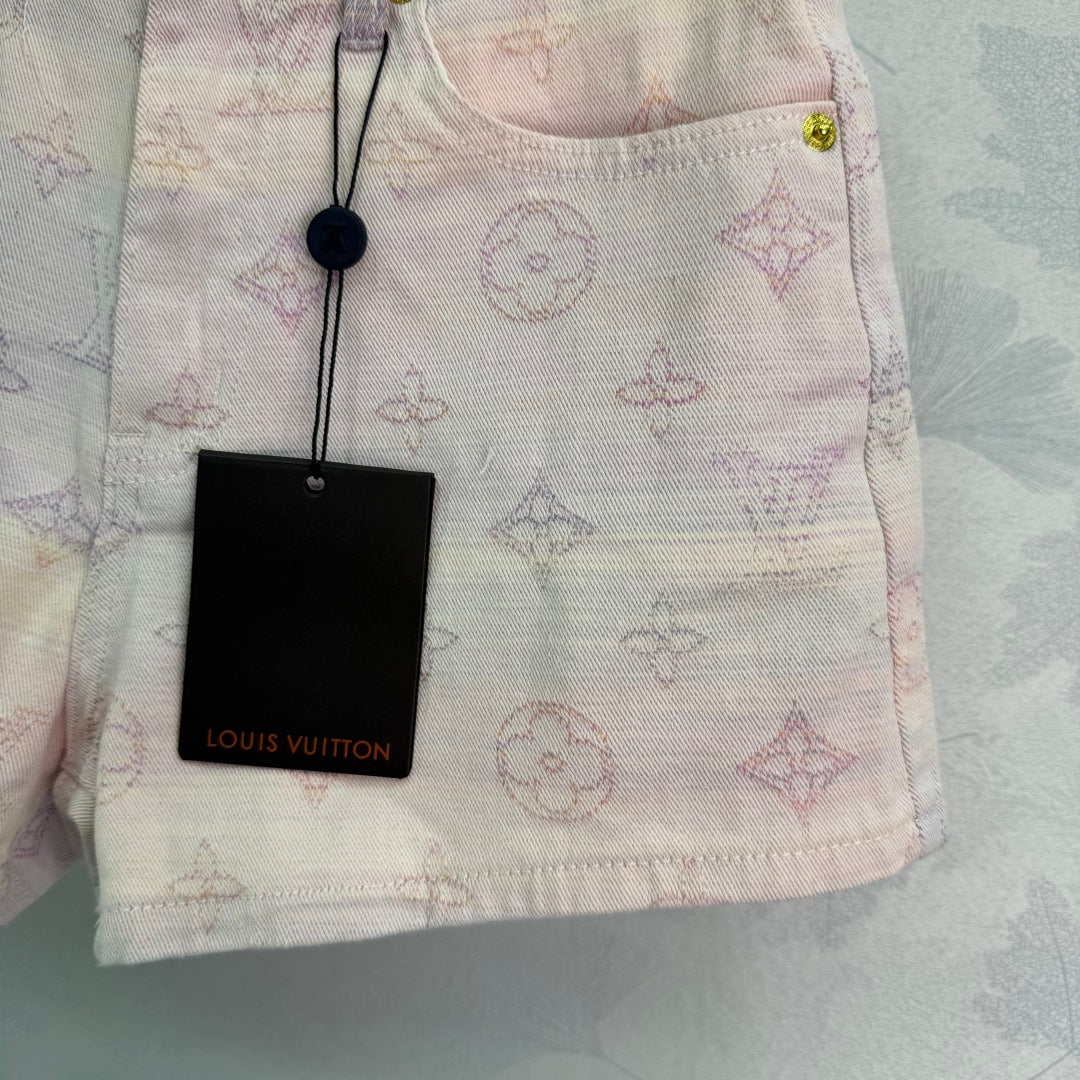 25Ss Spring and Summer New Colored Letter Jacquard Straight Denim Shorts