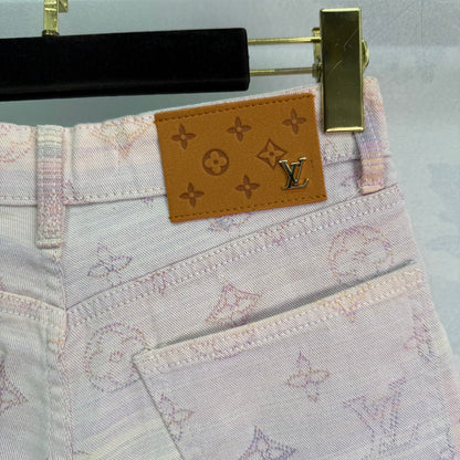 25Ss Spring and Summer New Colored Letter Jacquard Straight Denim Shorts