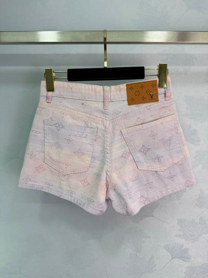 25Ss Spring and Summer New Colored Letter Jacquard Straight Denim Shorts