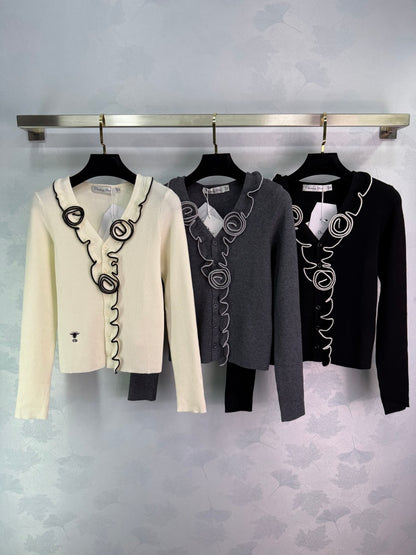25 Frühherbst Neue Dreidimensionale Blumen-Strickjacke 