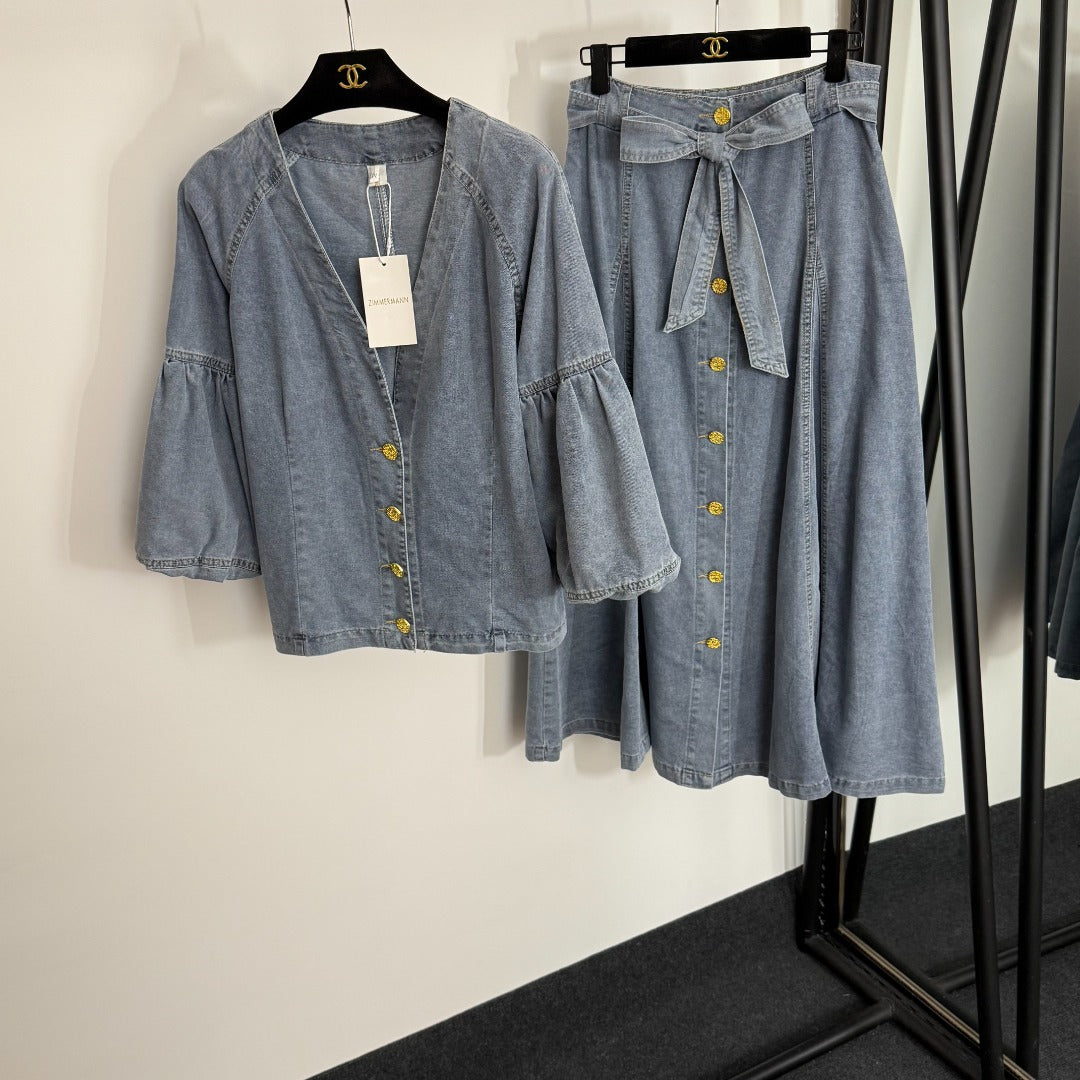 25 Early Autumn New Denim Top Skirt Set