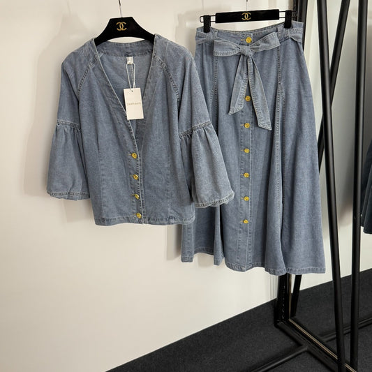 25 Early Autumn New Denim Top Skirt Set