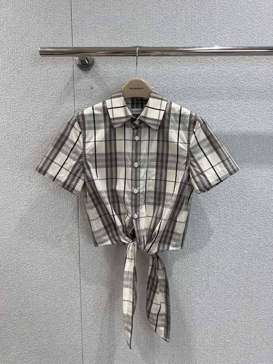 25Ss Spring and Summer New Plaid Lapel Short Sleeve Shirt + Elastic Waist Shorts Set