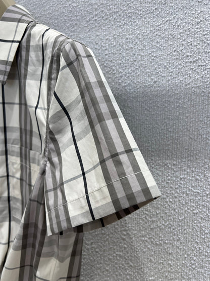 25Ss Spring and Summer New Plaid Lapel Short Sleeve Shirt + Elastic Waist Shorts Set