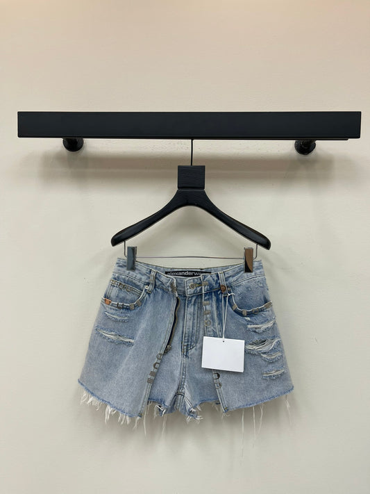25 Spring and Summer New Metal Decorated Double Denim Culottes