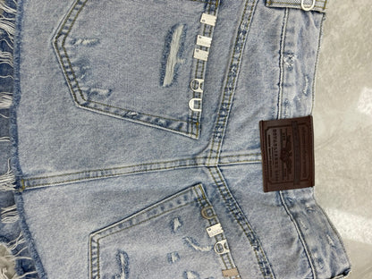 25 Spring and Summer New Metal Decorated Double Denim Culottes