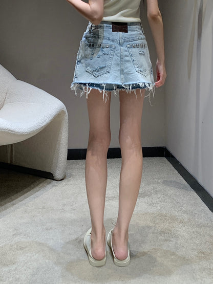 25 Spring and Summer New Metal Decorated Double Denim Culottes