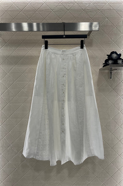 2025 Early Autumn New Embroidered Hollow T-shirt with Midi Skirt