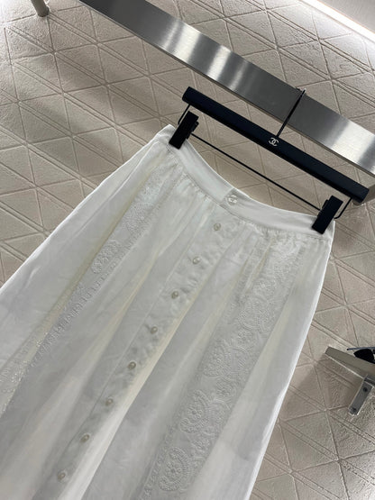 2025 Early Autumn New Embroidered Hollow T-shirt with Midi Skirt