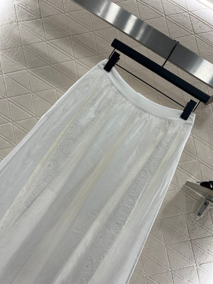 2025 Early Autumn New Embroidered Hollow T-shirt with Midi Skirt