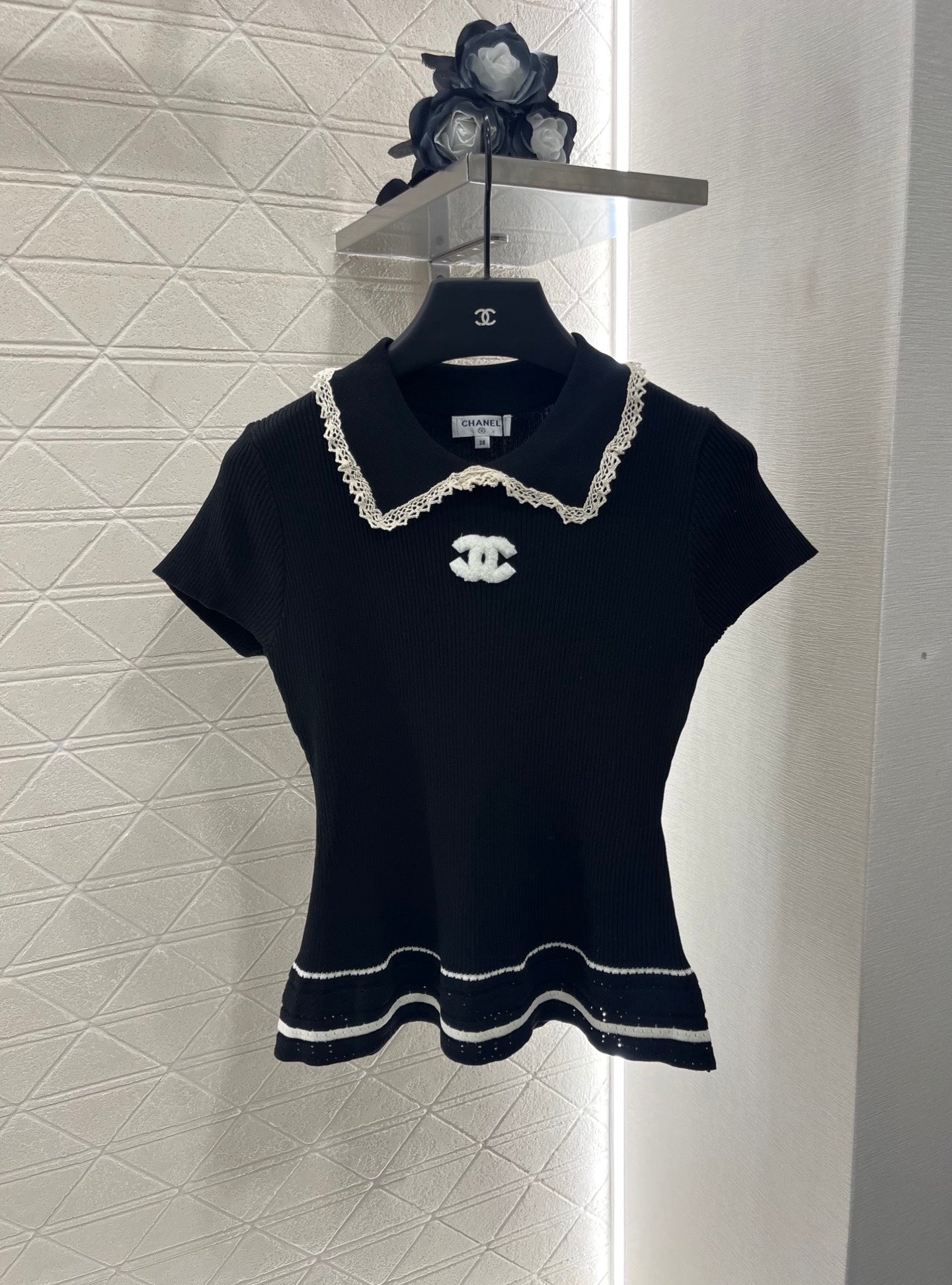 2025 Early Autumn New Arrivals Hollow Lace Knitted Short Sleeves