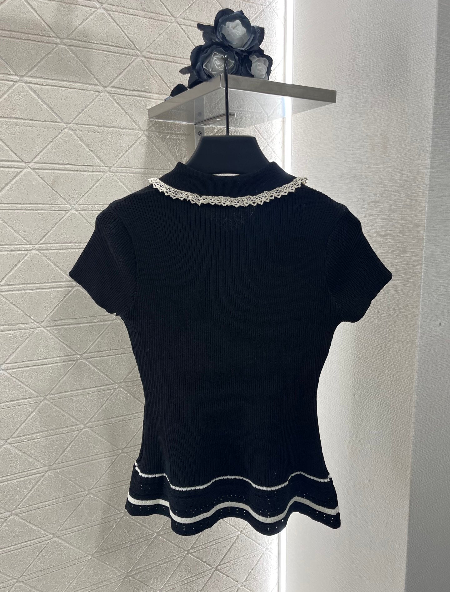 2025 Early Autumn New Arrivals Hollow Lace Knitted Short Sleeves