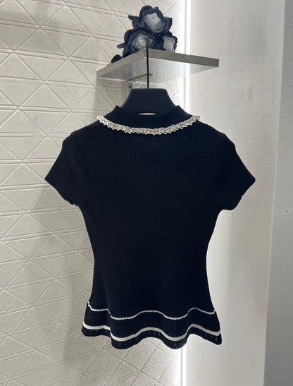 2025 Early Autumn New Arrivals Hollow Lace Knitted Short Sleeves