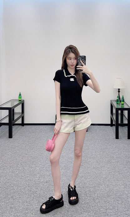 2025 Early Autumn New Arrivals Hollow Lace Knitted Short Sleeves