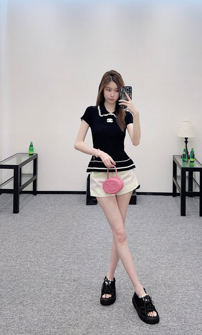 2025 Early Autumn New Arrivals Hollow Lace Knitted Short Sleeves