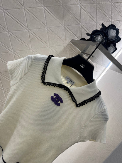 2025 Early Autumn New Arrivals Hollow Lace Knitted Short Sleeves
